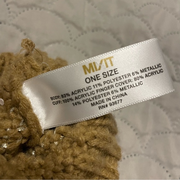 Knitted Fingerless Gloves or Mittens, Tan with Metallic Silver, NWT! - Picture 6 of 7